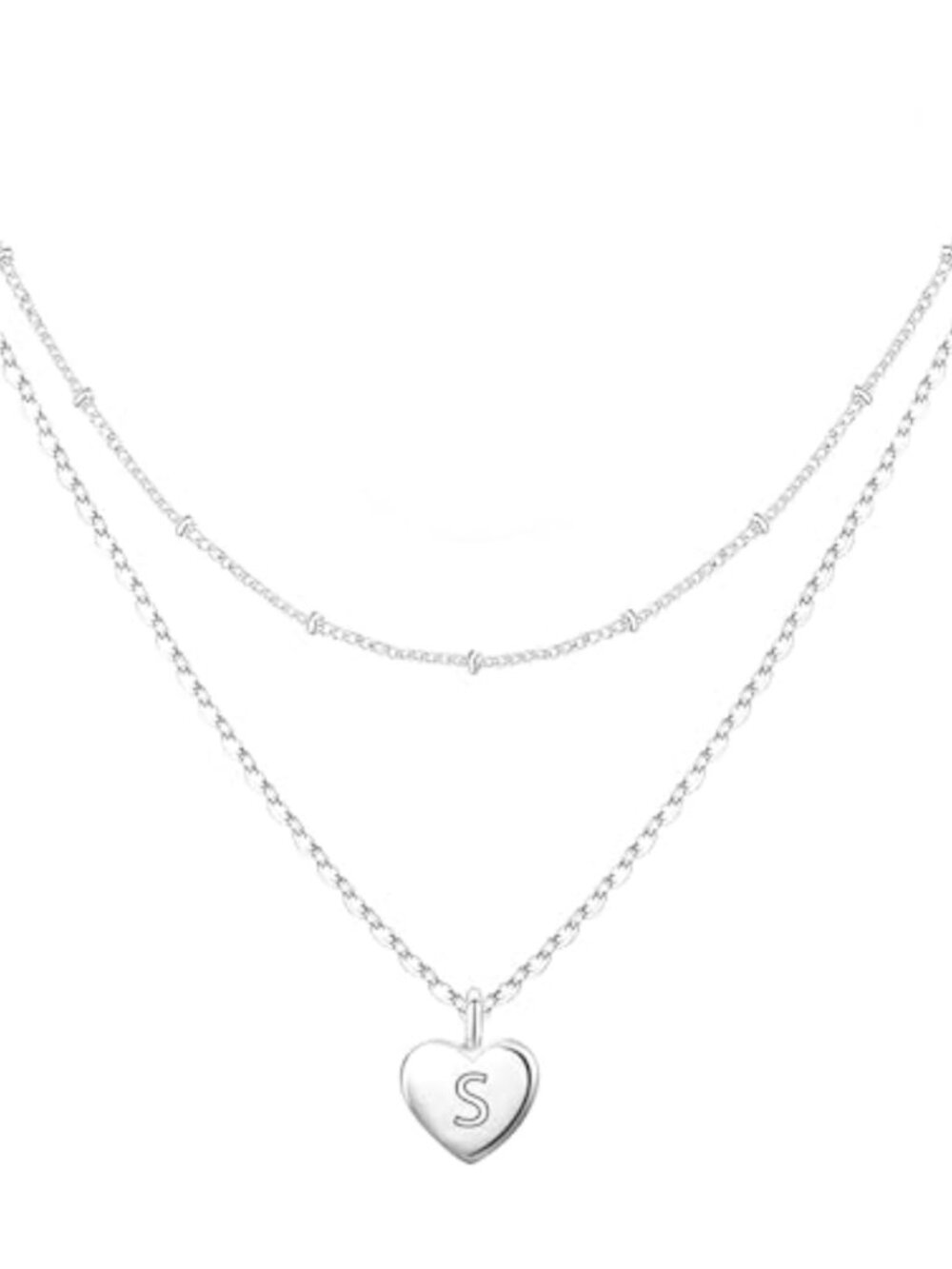 14K Gold Plated Silver Initial Heart Layered Necklace Set for Women